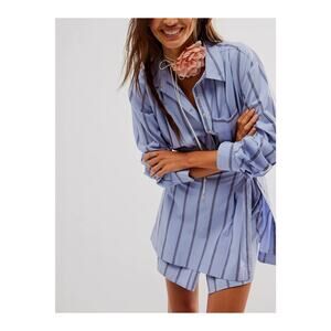 Free People 'High Vibrations' Blue Shirt Dress Size XS
